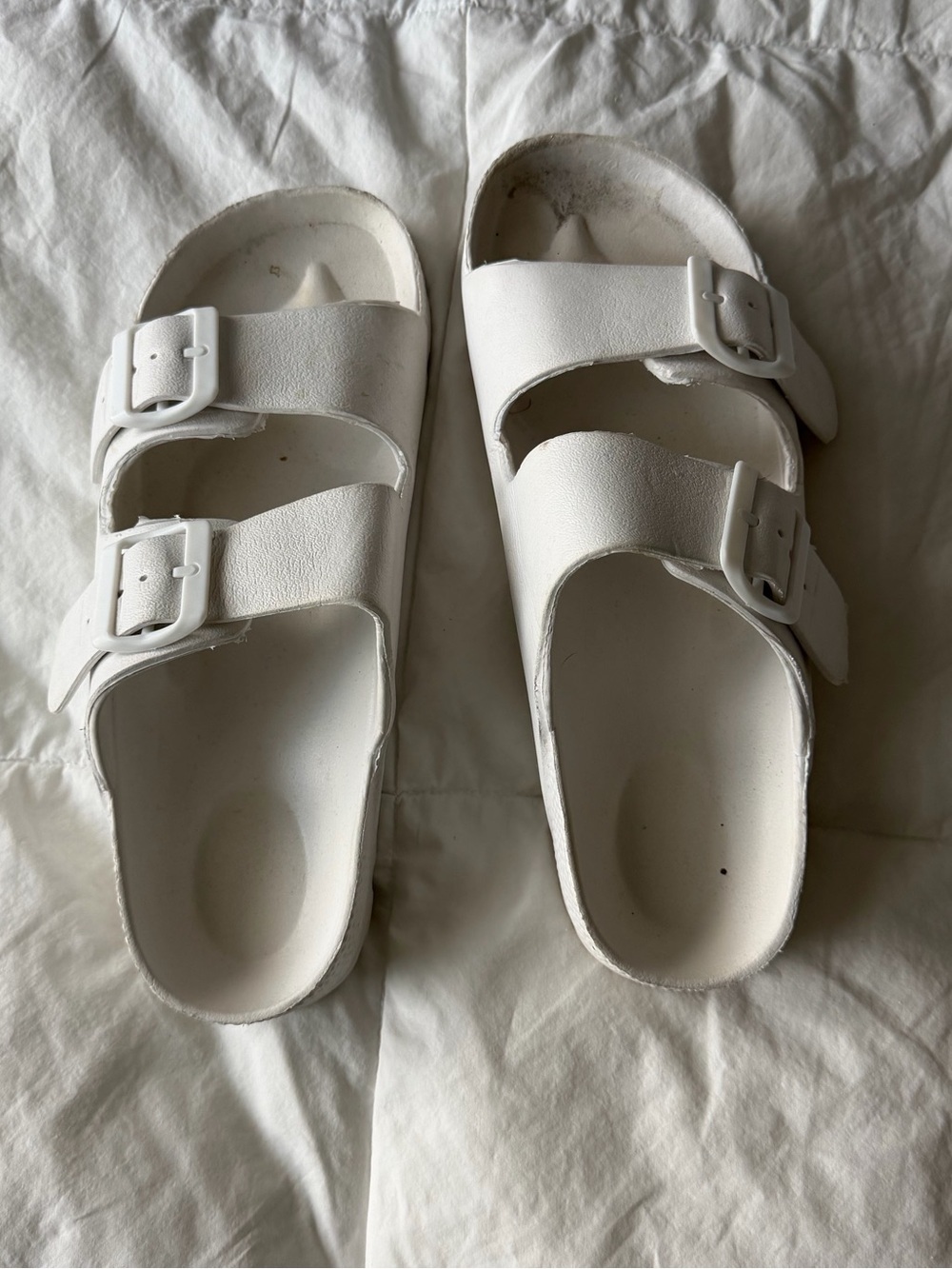 White Double-Strap Slide Sandals